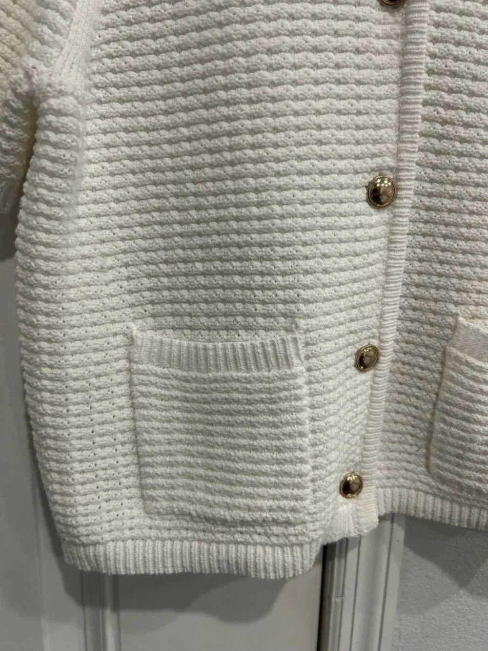 Free Assembly Large White Waffle Knit Short Sleeve Cardigan Cottagecore NWT